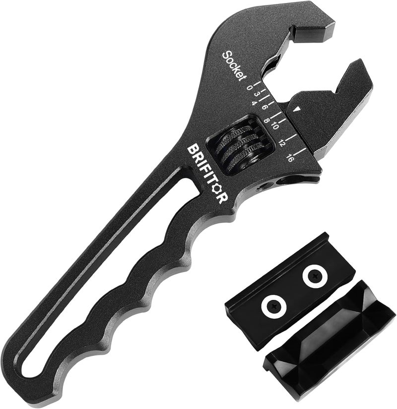 BRIFITOR AN Fittings Wrench 3AN-16AN Hose Fittings Adjustable Wrench For An Hose End Fittings Adapter Lightweight Aluminum Black (With 4" Vise Jaws Pads) - Image 1